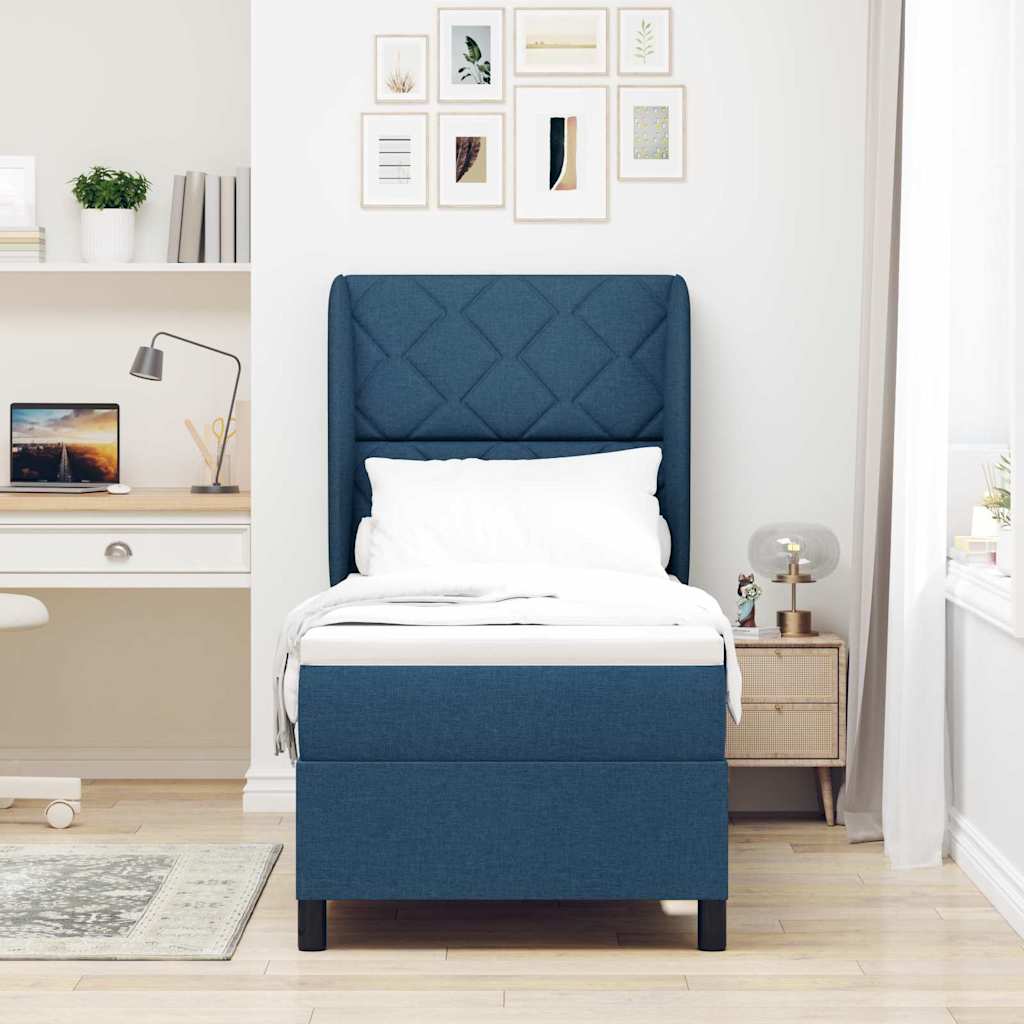 Box spring seng med hovedgærde Blå 80 x 200 cm Stof