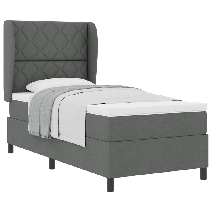 Box spring seng med hovedgærde Mørkegrå 90 x 190 cm Stof