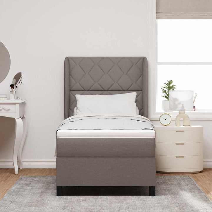 Box spring seng med hovedgærde Gråbrun 90 x 190 cm Stof