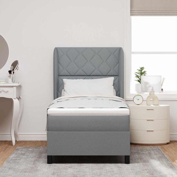 Box spring seng med hovedgærde Lysegrå 90 x 200 cm Stof