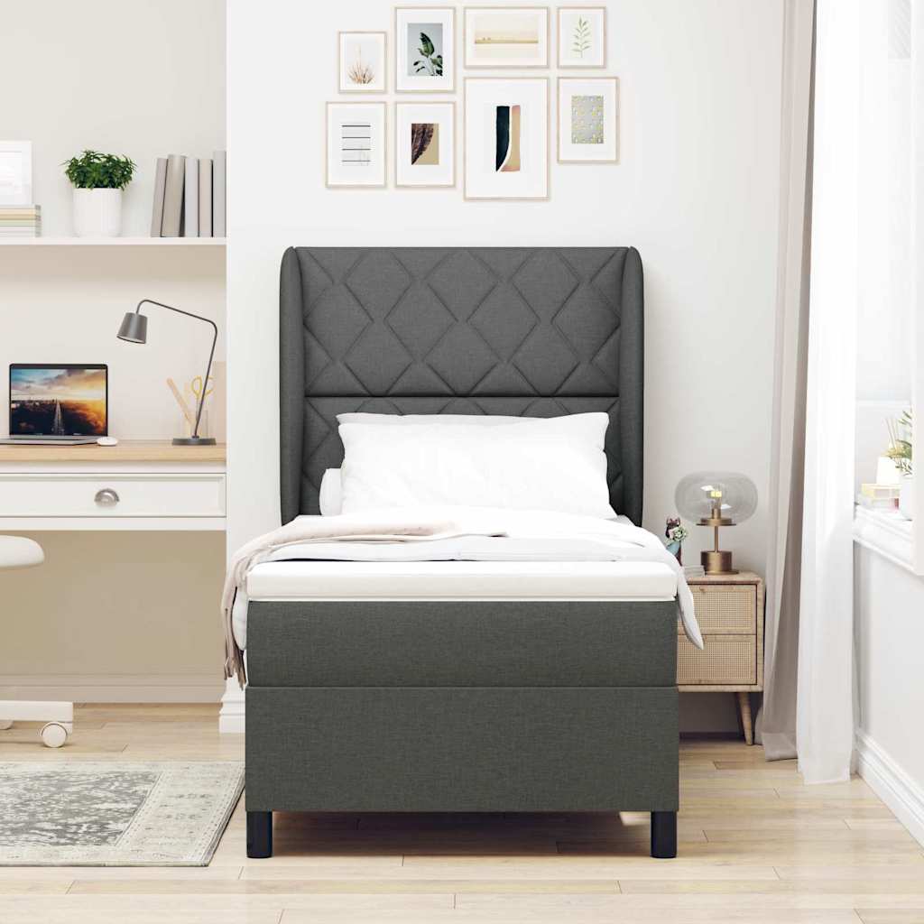 Box spring seng med hovedgærde Mørkegrå 90 x 200 cm Stof