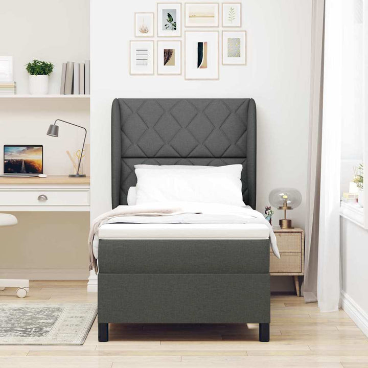 Box spring seng med hovedgærde Mørkegrå 90 x 200 cm Stof