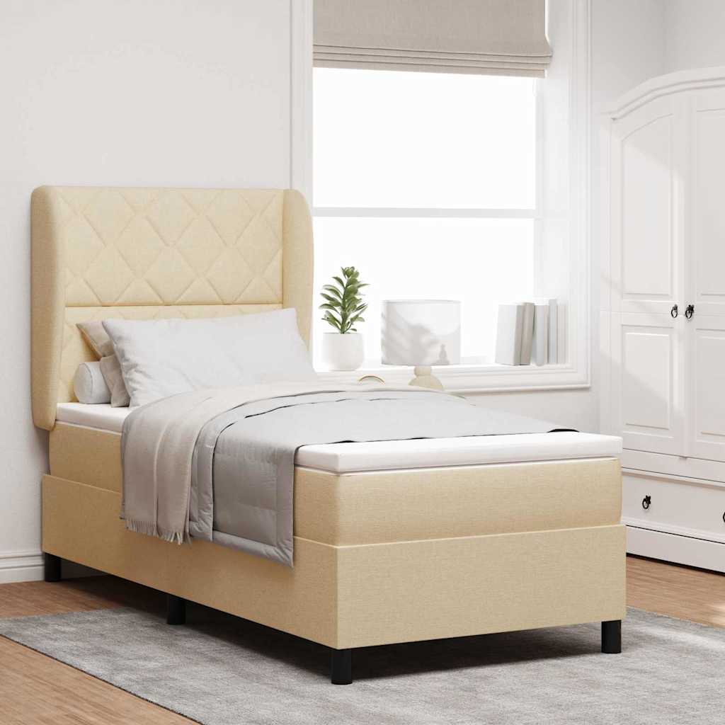 Box spring seng med hovedgærde Creme 90 x 200 cm Stof