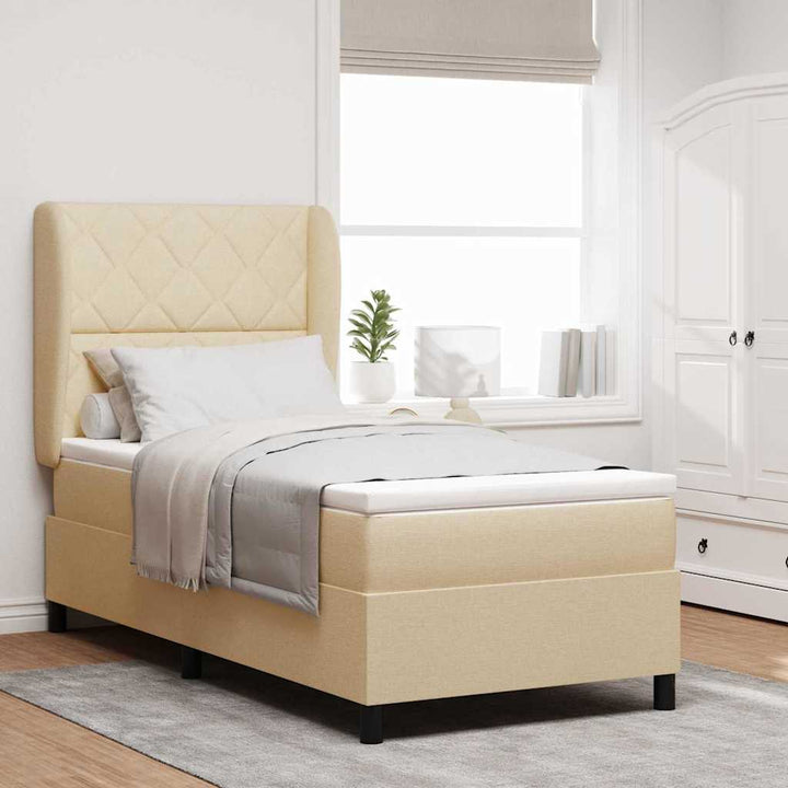 Box spring seng med hovedgærde Creme 90 x 200 cm Stof