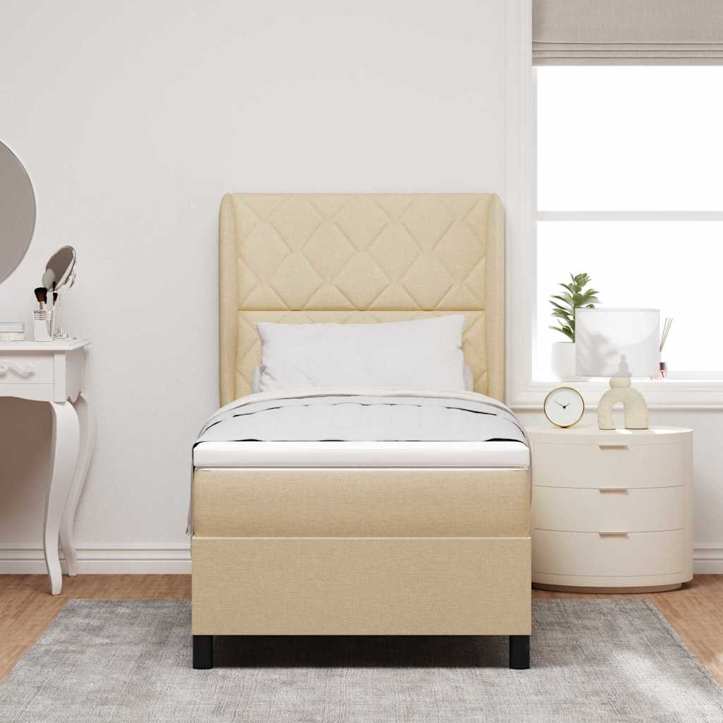Box spring seng med hovedgærde Creme 90 x 200 cm Stof