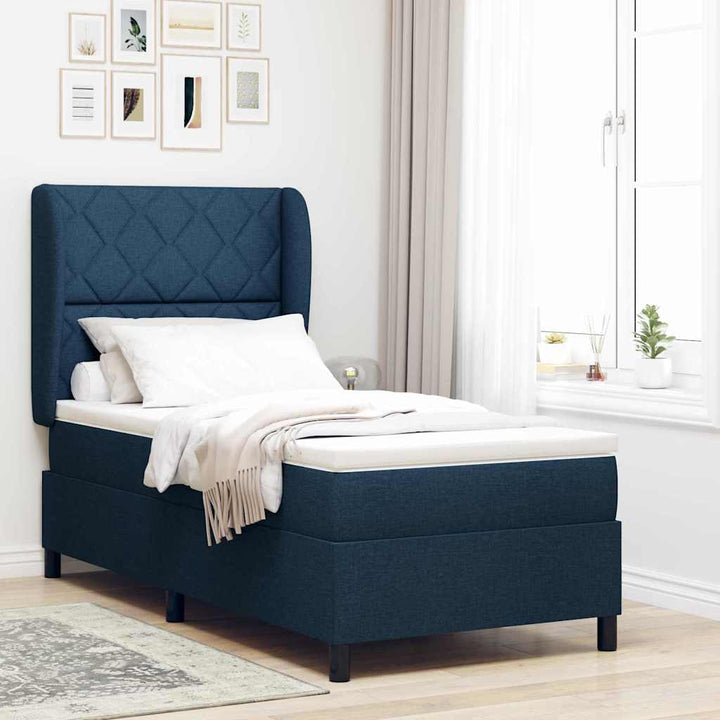 Box spring seng med hovedgærde Blå 90 x 200 cm Stof