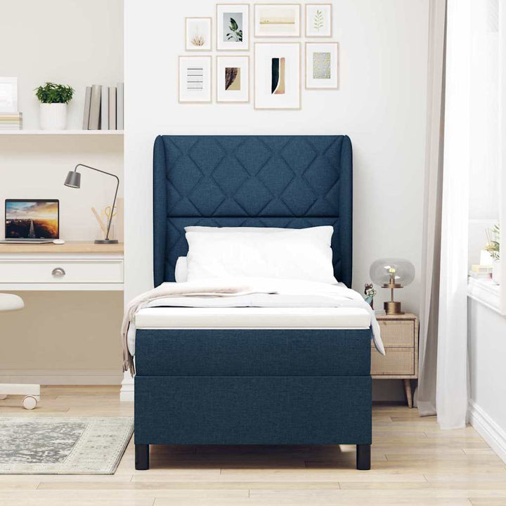 Box spring seng med hovedgærde Blå 90 x 200 cm Stof