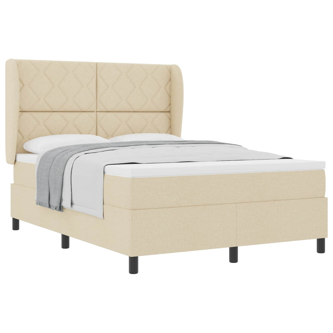 Box spring seng med hovedgærde Creme 140 x 190 cm Stof