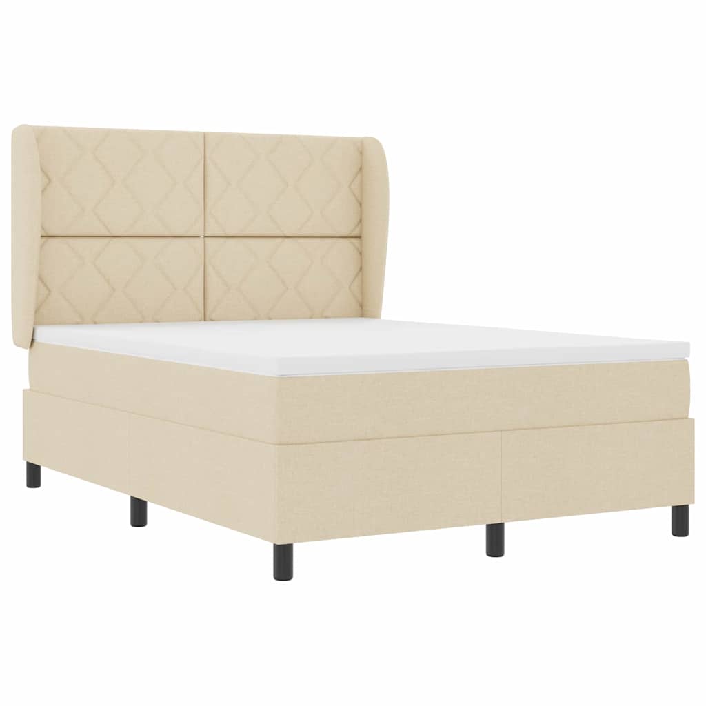 Box spring seng med hovedgærde Creme 140 x 200 cm Stof