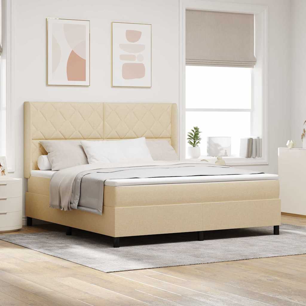 Box spring seng med hovedgærde Creme 180 x 200 cm Stof