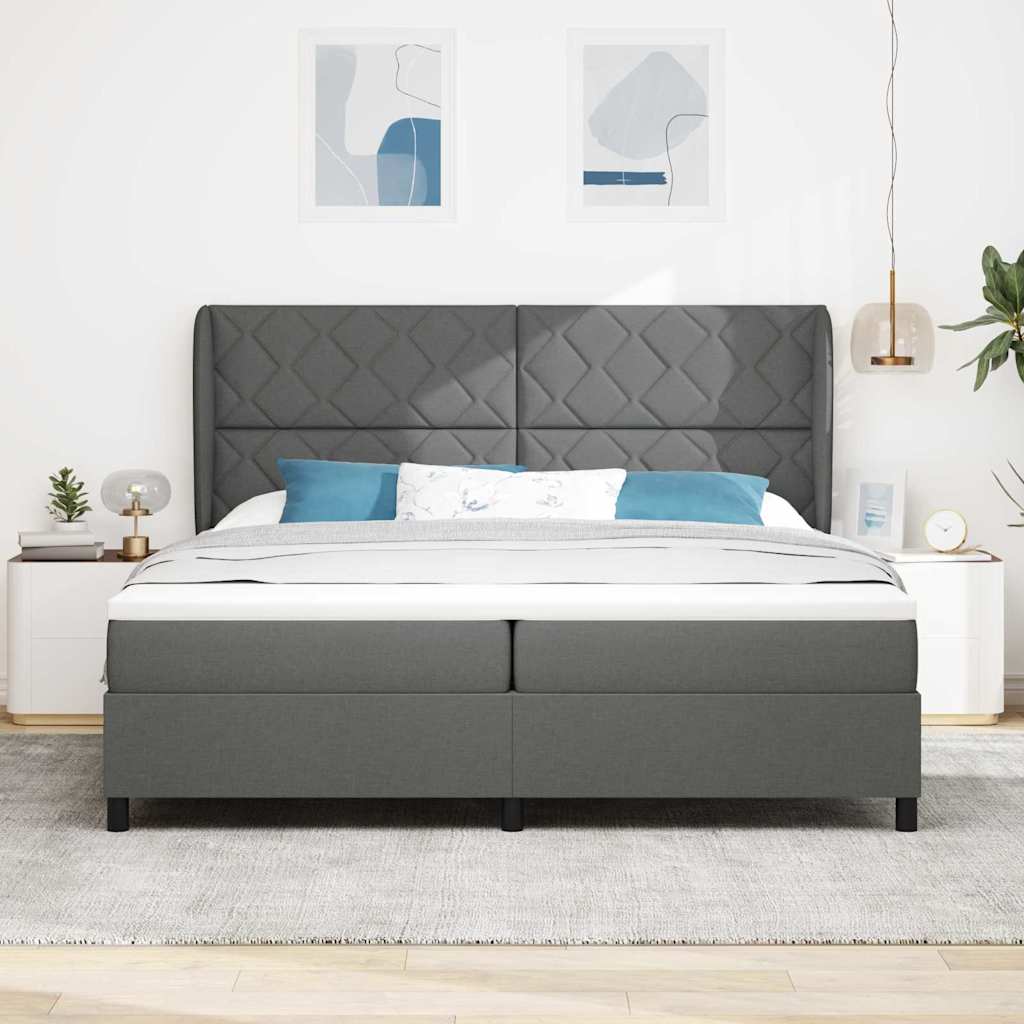 Box spring seng med hovedgærde Mørkegrå 200 x 200 cm Stof