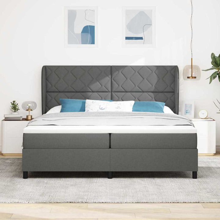 Box spring seng med hovedgærde Mørkegrå 200 x 200 cm Stof