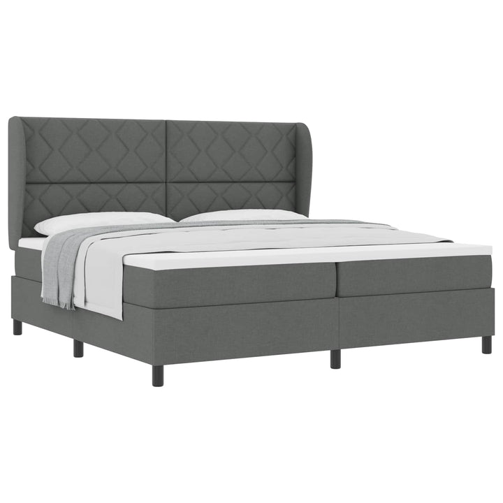 Box spring seng med hovedgærde Mørkegrå 200 x 200 cm Stof