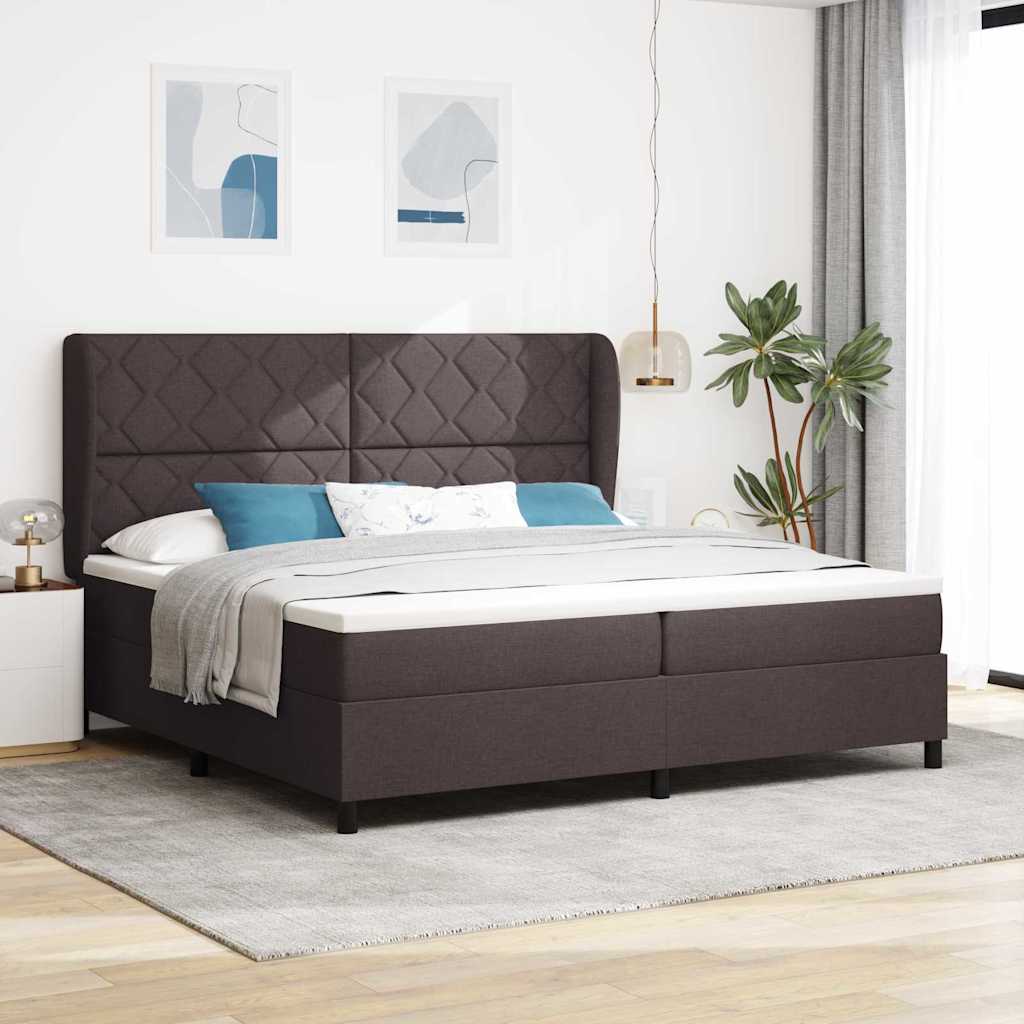 Box spring seng med hovedgærde Mørkebrun 200 x 200 cm Stof