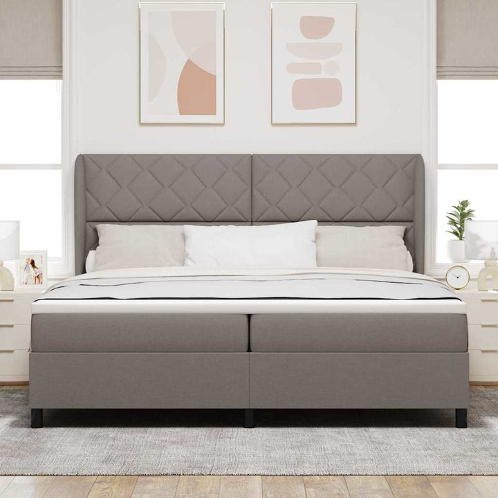 Box spring seng med hovedgærde Gråbrun 200 x 200 cm Stof
