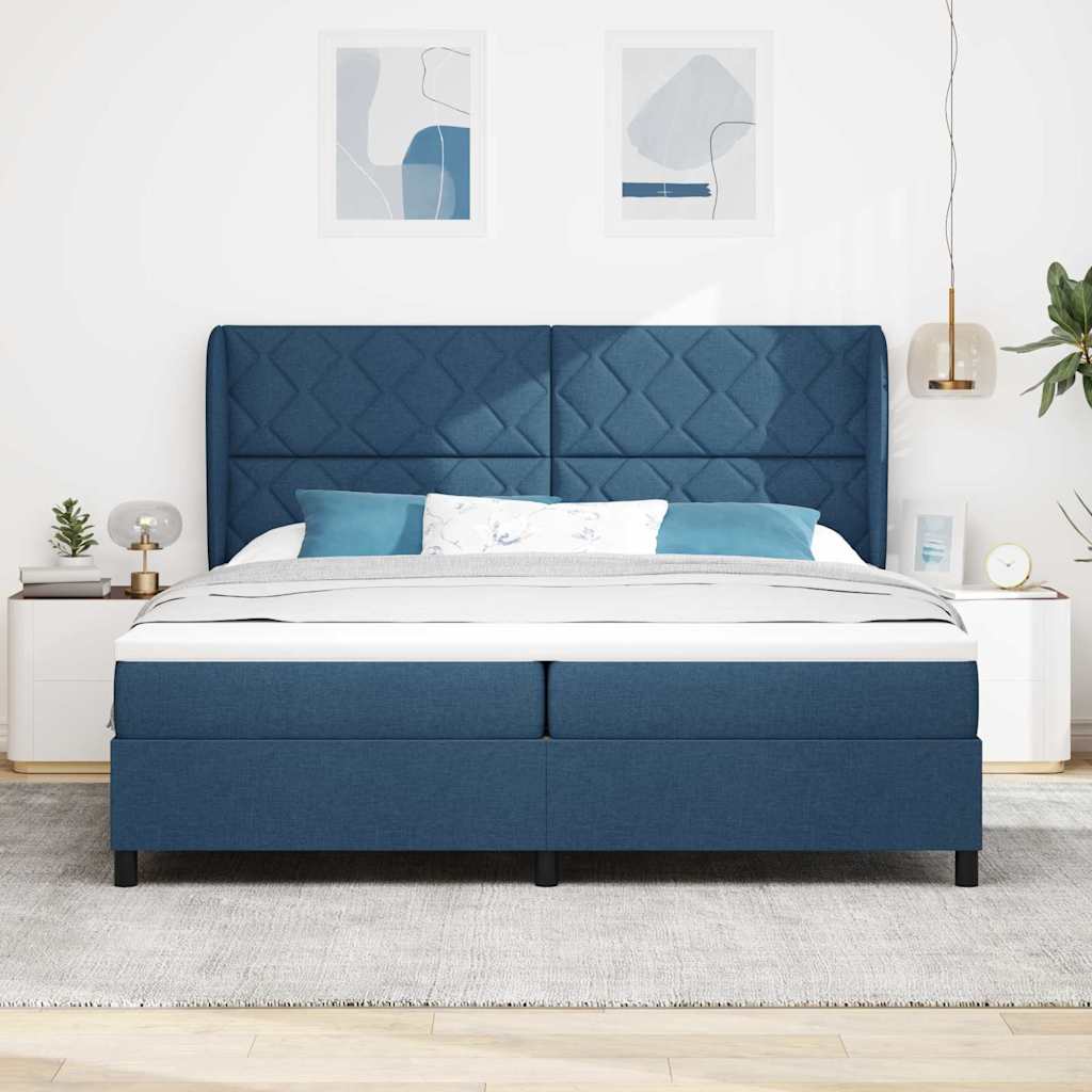 Box spring seng med madras med hovedgærde Blå 200 x 200 cm Stof