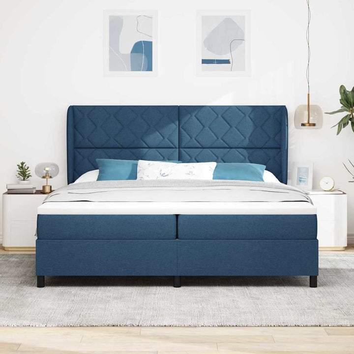 Box spring seng med madras med hovedgærde Blå 200 x 200 cm Stof