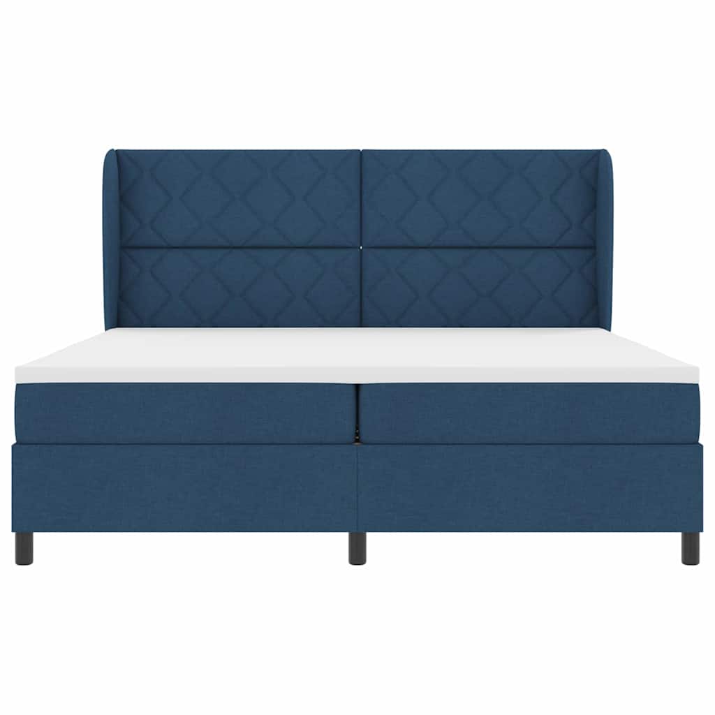 Box spring seng med madras med hovedgærde Blå 200 x 200 cm Stof