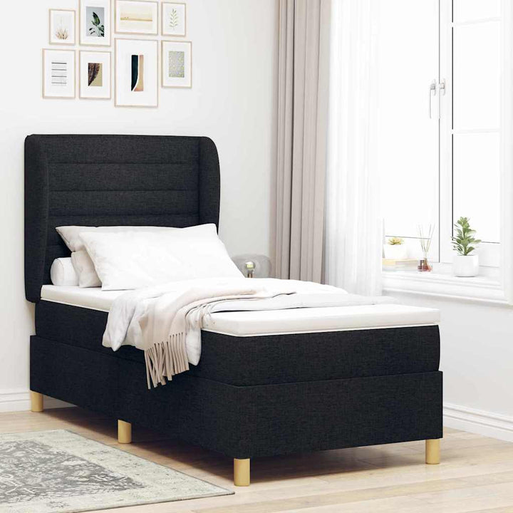 Box spring seng med madras med hovedgærde Sort 190 x 90 cm Stof
