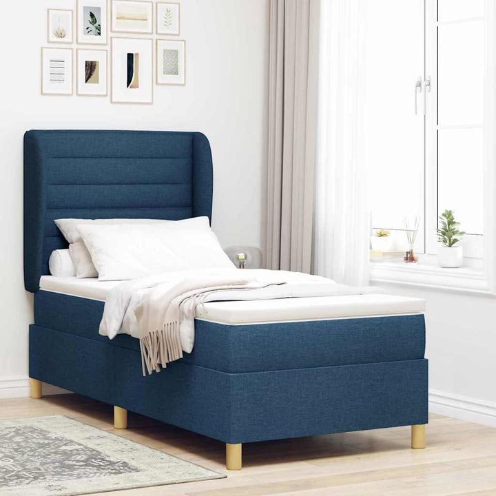 Box spring seng med madras med hovedgærde Blå 190 x 90 cm Stof
