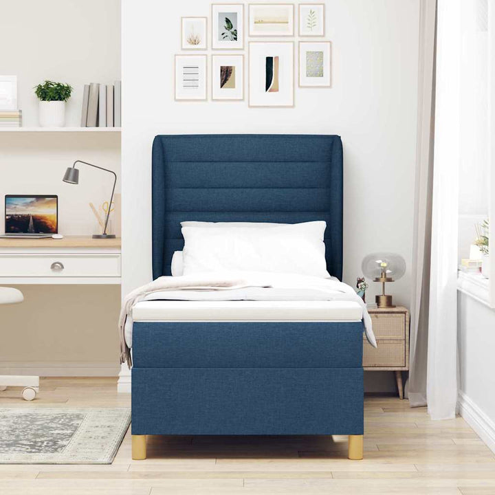 Box spring seng med madras med hovedgærde Blå 190 x 90 cm Stof