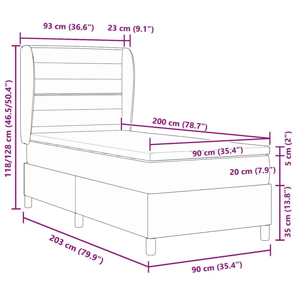 Box spring seng med madras med hovedgærde Blå 200 x 90 cm Stof
