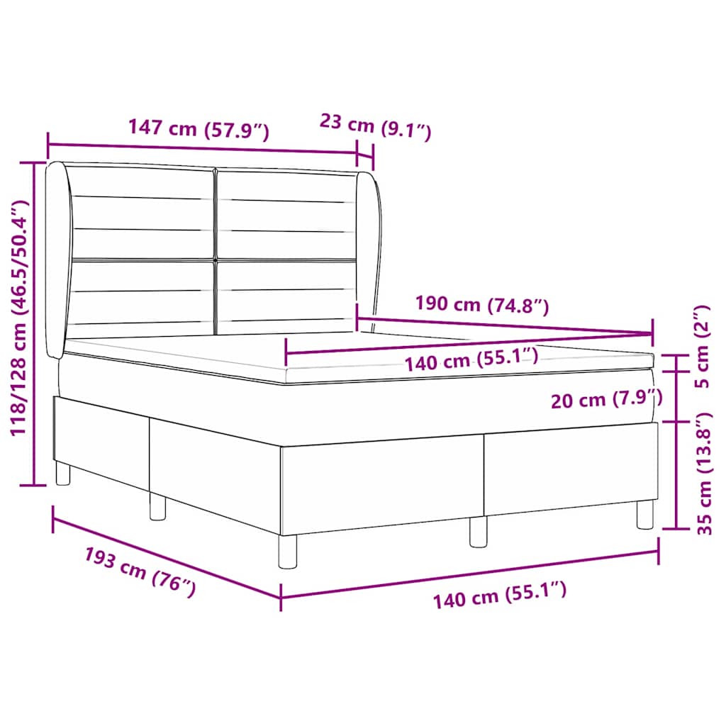 Box spring seng med madras Lysegrå 190 x 140 cm Stof