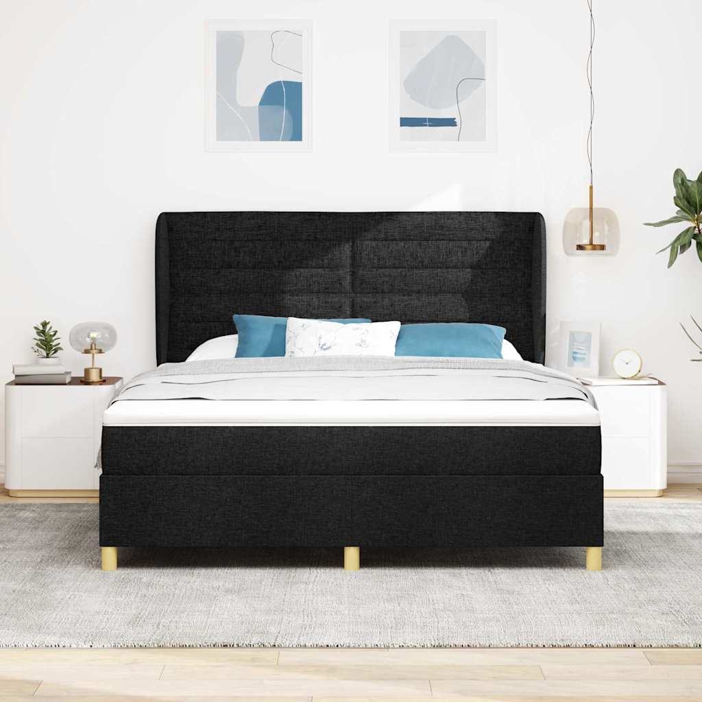 Box spring seng med hovedgærde Sort 200 x 180 cm Stof