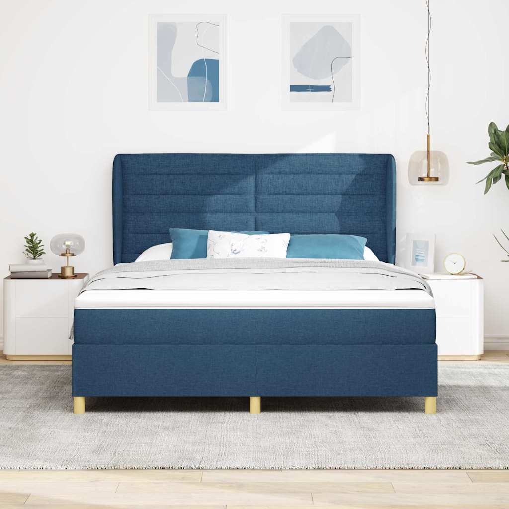 Box spring seng med madras med hovedgærde Blå 200 x 180 cm Stof
