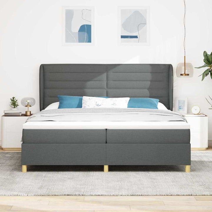 Box spring seng med madras Mørkegrå 200 x 200 cm Stof