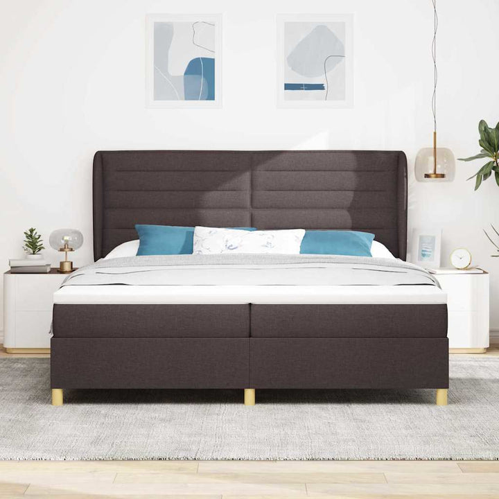 Box spring seng med madras Mørk Brun 200 x 200 cm Stof