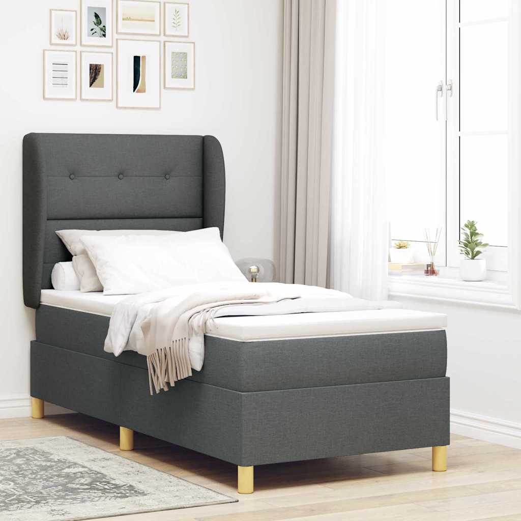 Box spring seng med hovedgærde Mørkegrå 200 x 90 cm Stof