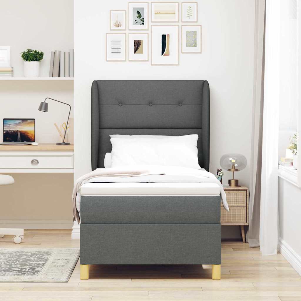 Box spring seng med hovedgærde Mørkegrå 200 x 90 cm Stof