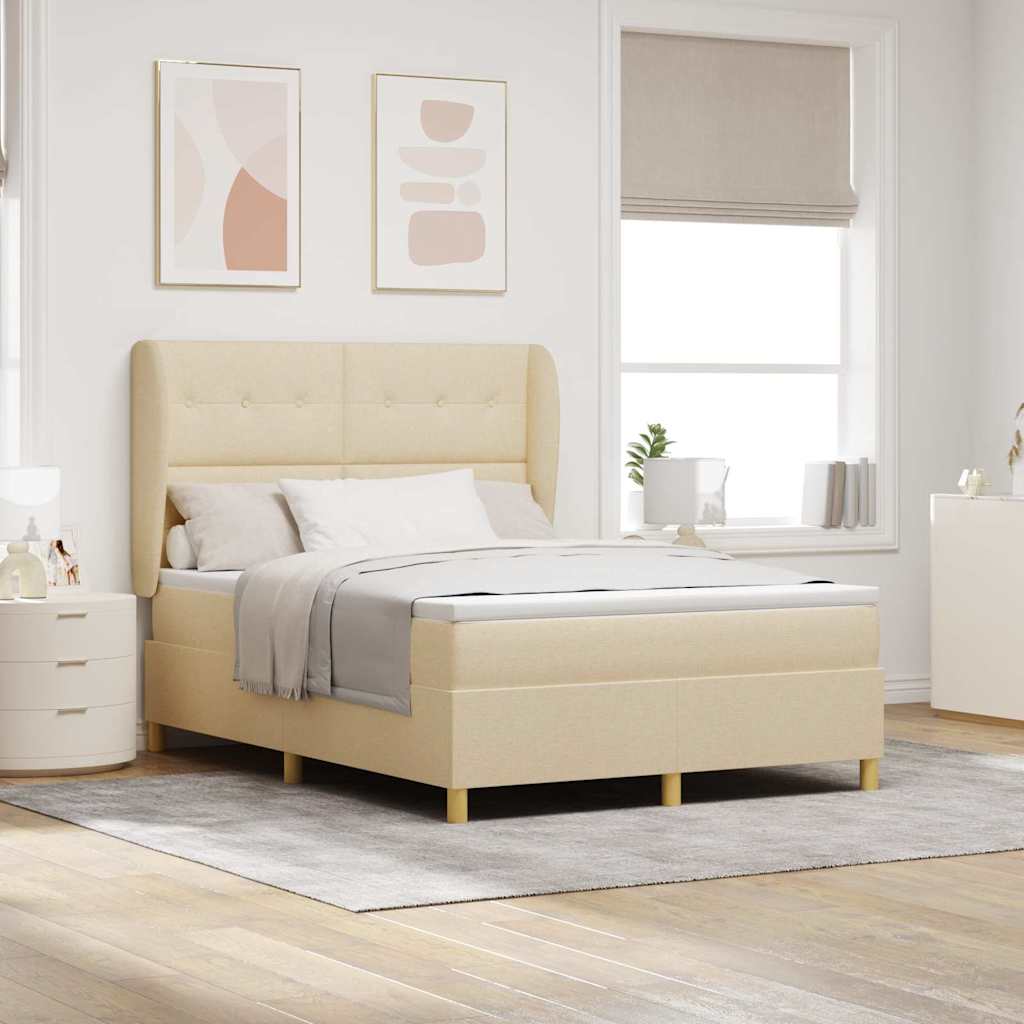 Box spring seng med hovedgærde Creme 200 x 140 cm Stof