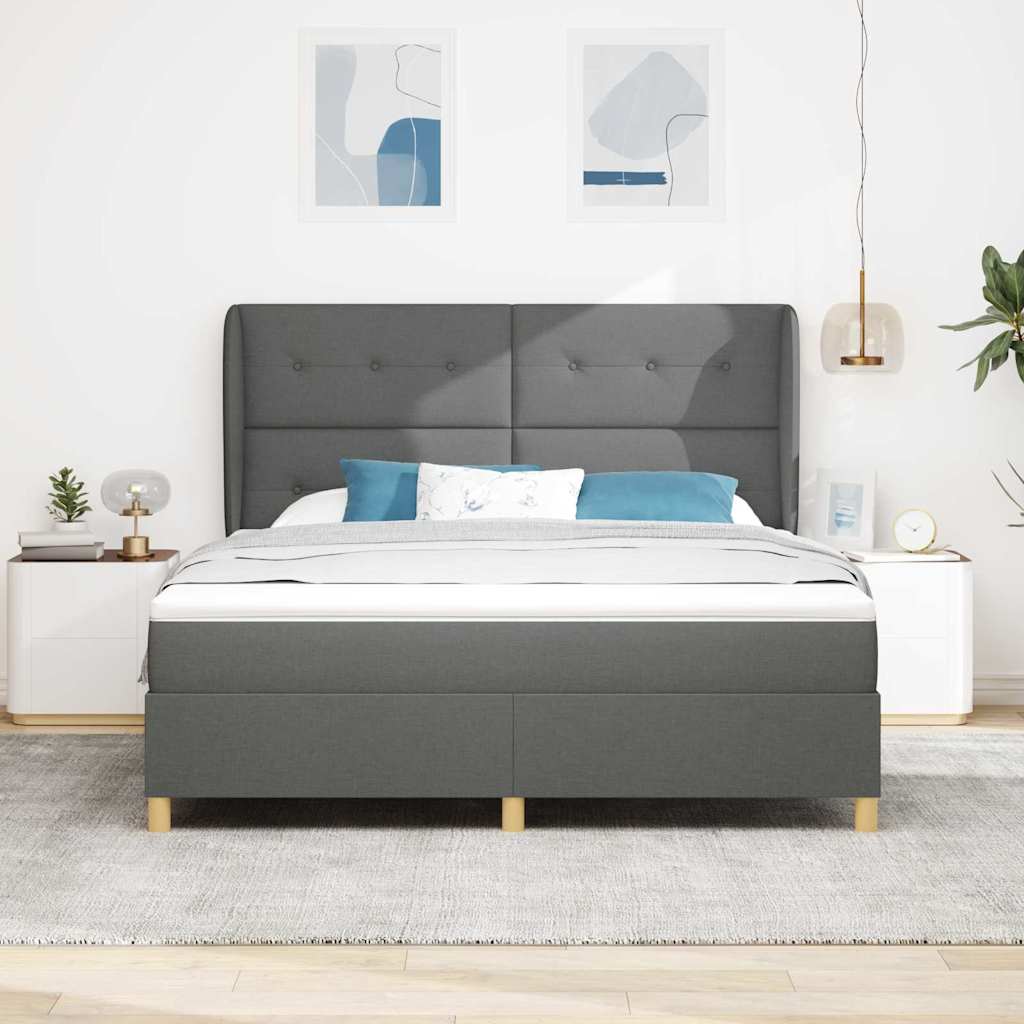 Box spring seng med hovedgærde Mørkegrå 200 x 180 cm Stof