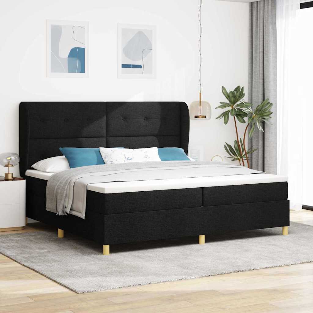 Box spring seng med hovedgærde Sort 200 x 200 cm Stof