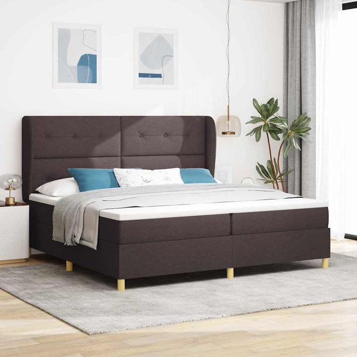 Box spring seng med hovedgærde Mørk Brun 200 x 200 cm Stof