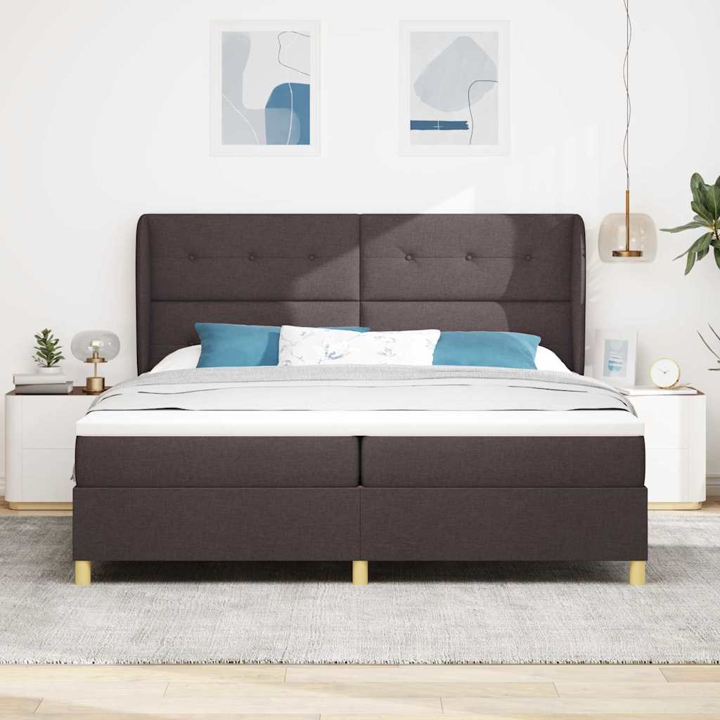 Box spring seng med hovedgærde Mørk Brun 200 x 200 cm Stof