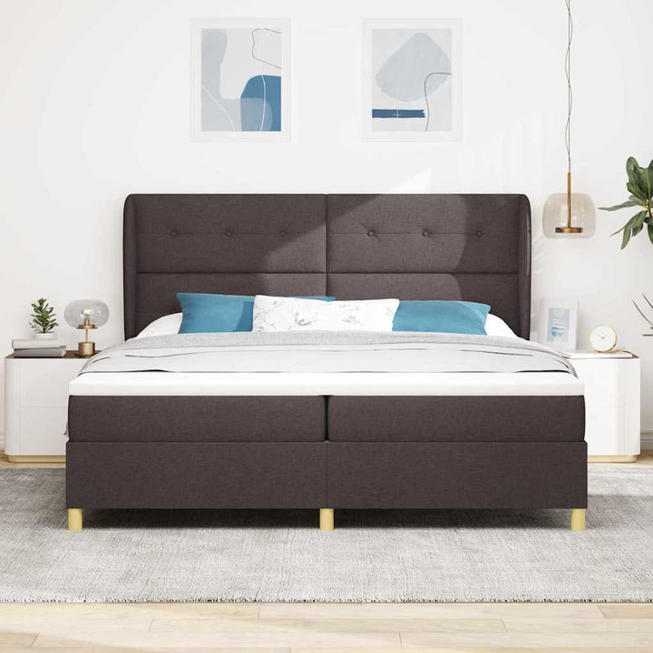 Box spring seng med hovedgærde Mørk Brun 200 x 200 cm Stof
