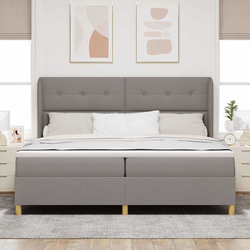 Box spring seng med hovedgærde Gråbrun 200 x 200 cm Stof