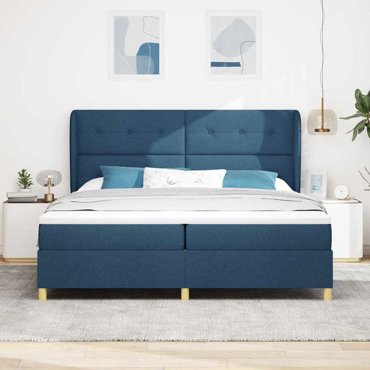 Box spring seng med madras med hovedgærde Blå 200 x 200 cm Stof