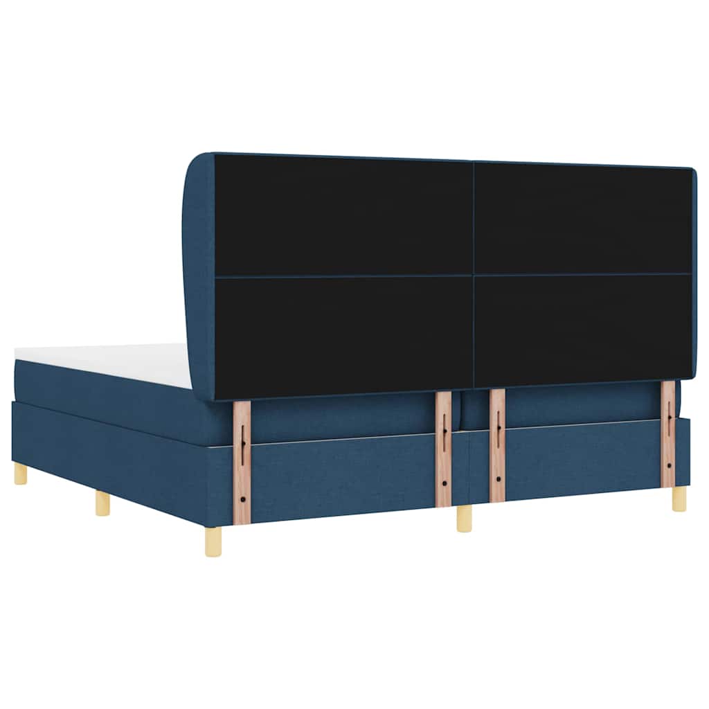 Box spring seng med madras med hovedgærde Blå 200 x 200 cm Stof