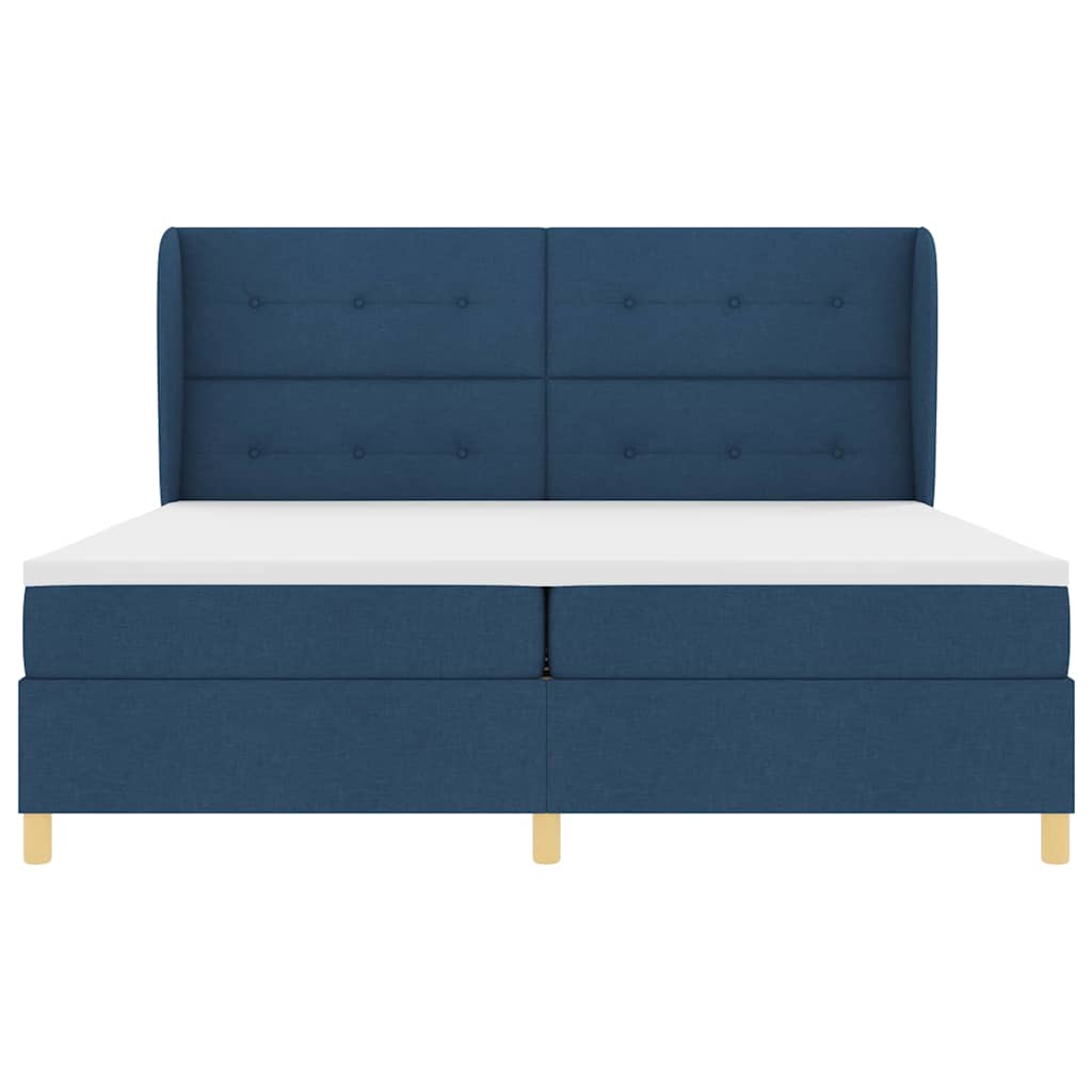 Box spring seng med madras med hovedgærde Blå 200 x 200 cm Stof