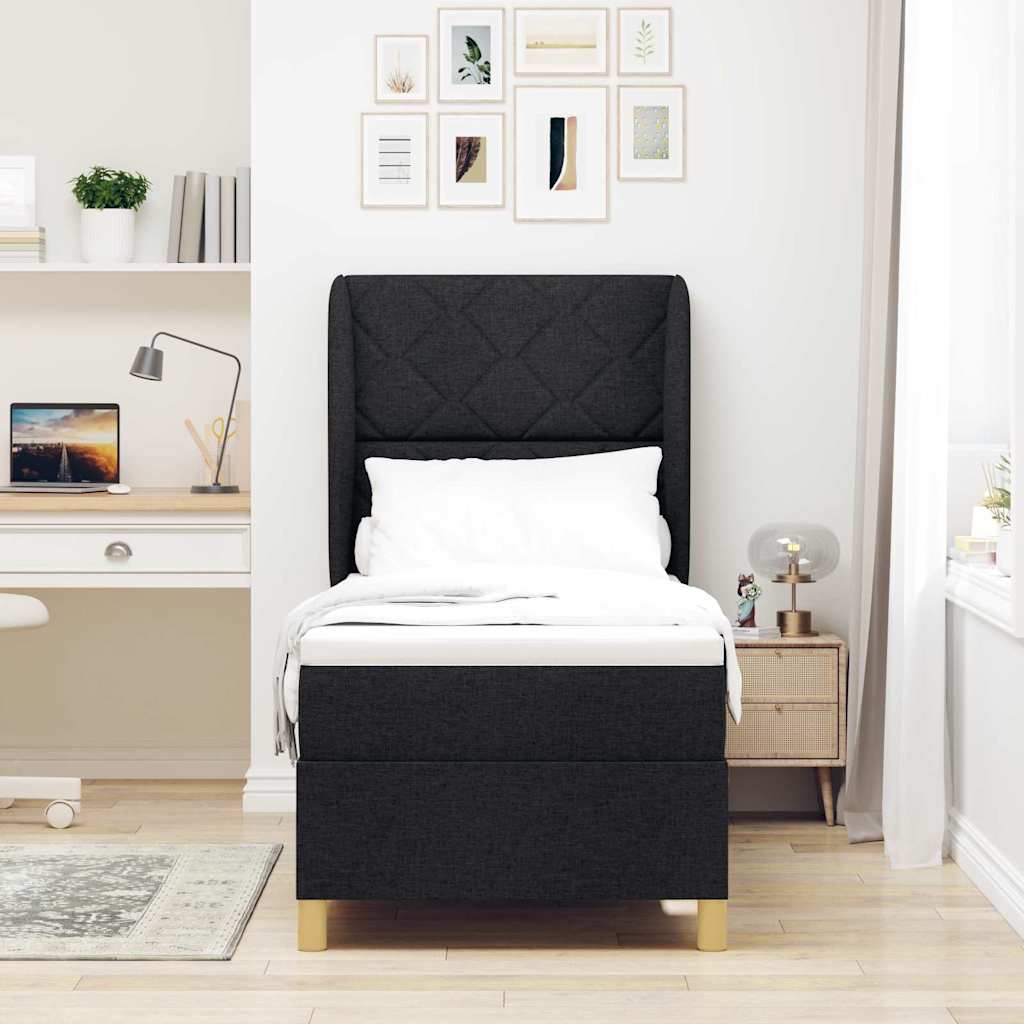 Box spring seng med hovedgærde Sort 200 x 80 cm Stof