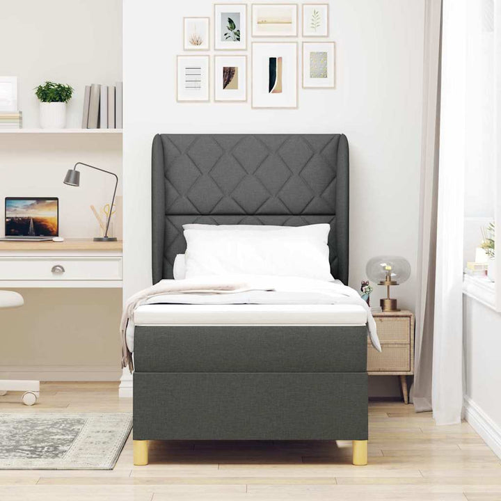 Box spring seng med hovedgærde Mørkegrå 190 x 90 cm Stof