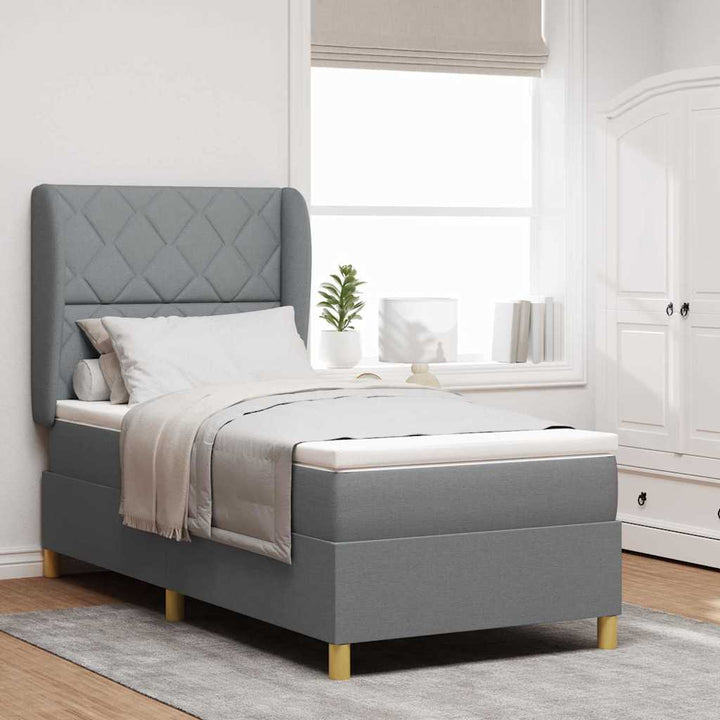 Box spring seng med hovedgærde Lysegrå 200 x 90 cm Stof