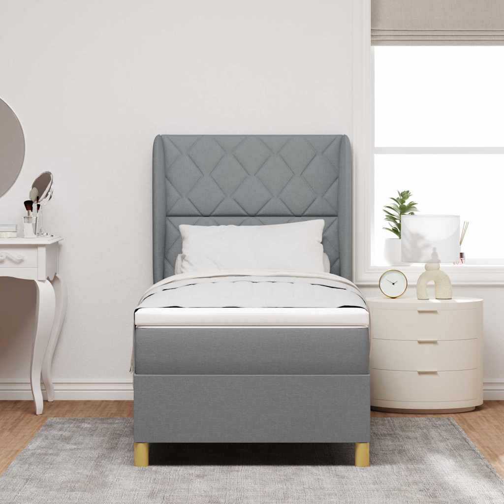 Box spring seng med hovedgærde Lysegrå 200 x 90 cm Stof