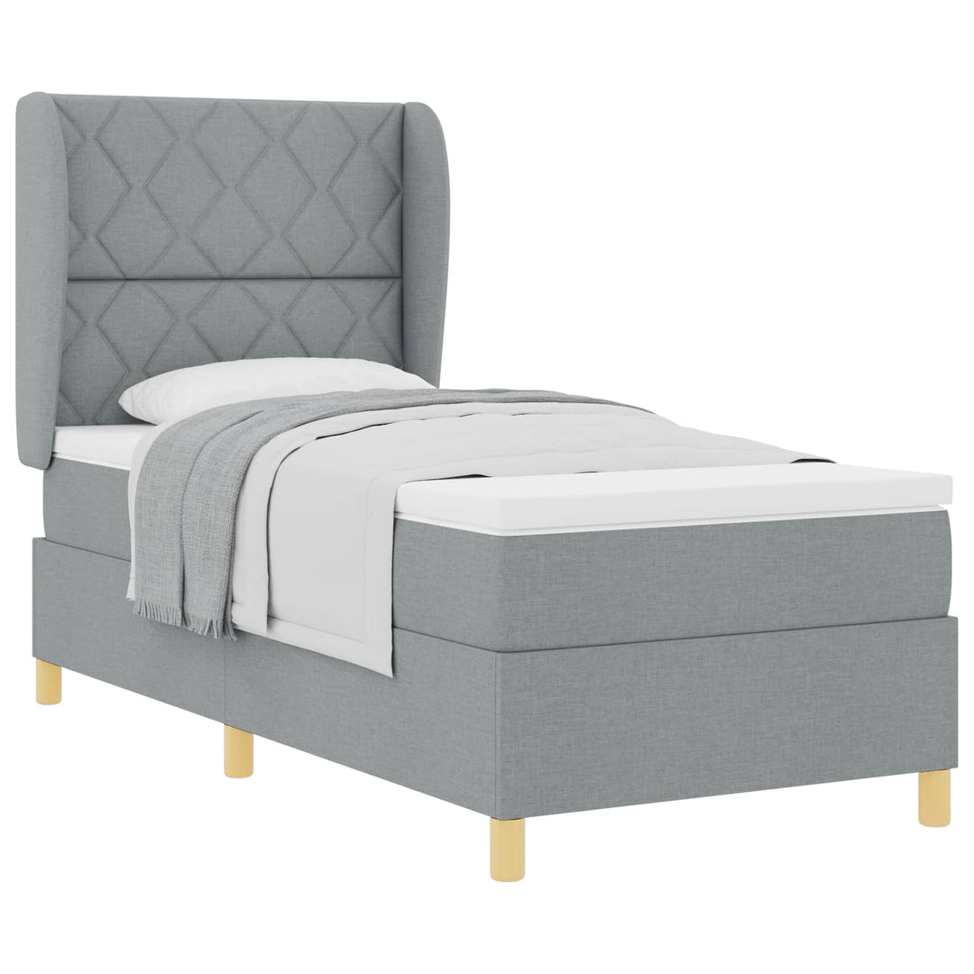 Box spring seng med hovedgærde Lysegrå 200 x 90 cm Stof