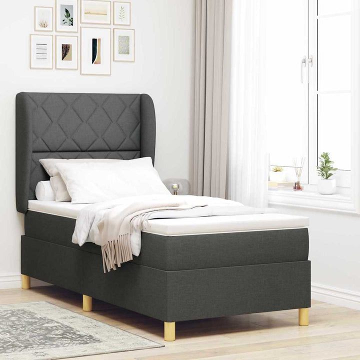 Box spring seng med hovedgærde Mørkegrå 200 x 90 cm Stof