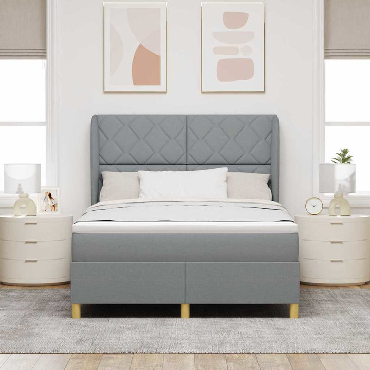 Box spring seng med hovedgærde Lysegrå 190 x 140 cm Stof